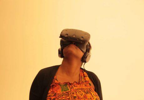CoderZ Virtual Robotics How we teach Woman with virtual reality headset